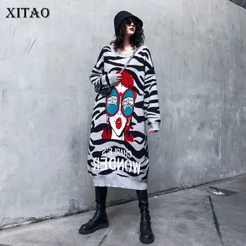 

XITAO Europe Style Zebra Pattern Women Dress Loose Plus Size Long Ladies Dresses Streetwear Trend Wild Women Clothes 2019 XJ2547