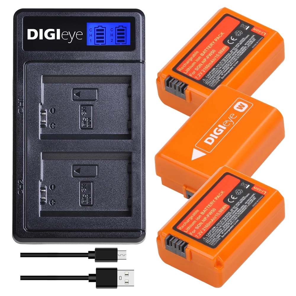 

3Pcs 21600mAh NP-FW50 NP FW50 Battery + LCD USB Dual Charger for Sony Alpha a6500 a6300 a7 7R a7R a7R II a7II NEX-3 NEX-3N NEX-5
