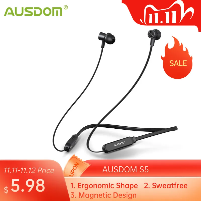 

AUSDOM S5 Sport Wireless Bluetooth Earphone Headset High Quality Bluetooth Earbuds With Mic Magnetic Neckband for iPhone Xiaomi
