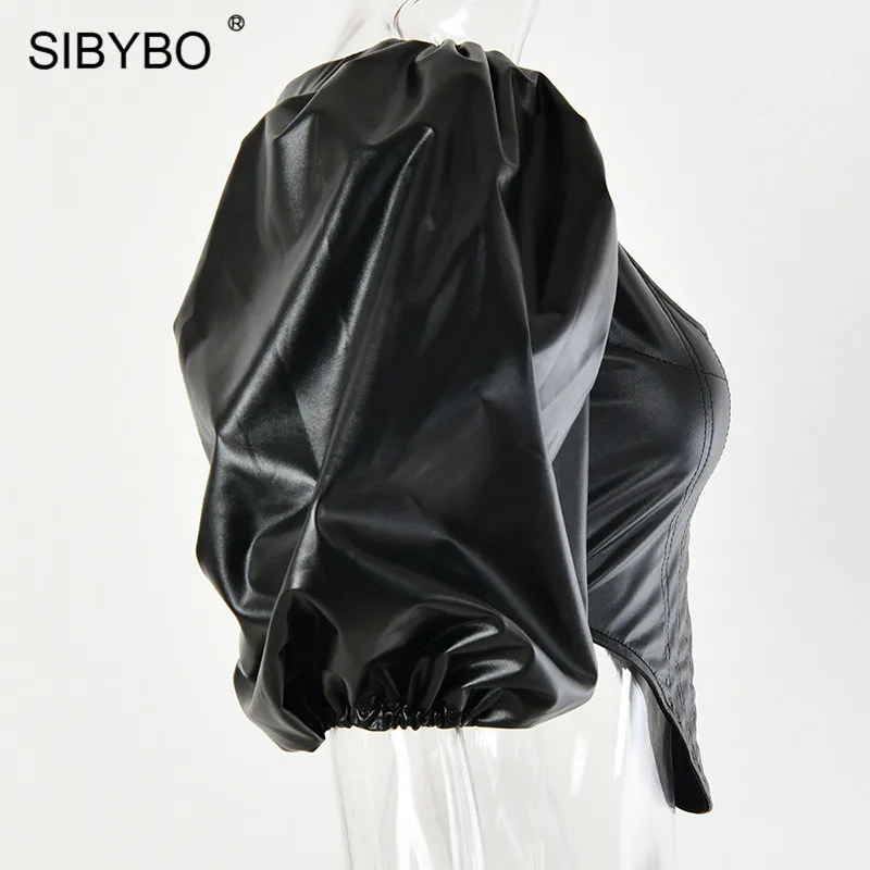 SIBYBO тонкий сексуальный короткий топ из искусственной кожи, женская модная летняя футболка с коротким рукавом, женские черные повседневные топы