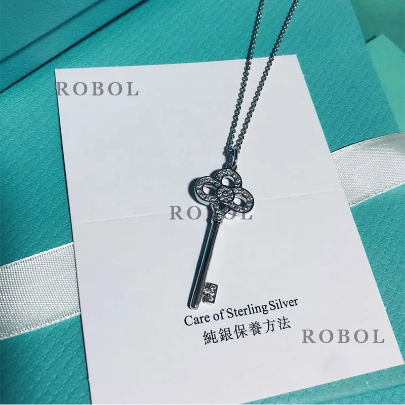 5 XL TFB RLLEN Quality Original 925 Sterling Silver Classic Fashion Key Necklace Pendant DIY Jewelry Gift for Ladies and Girls - Цвет камня: 5
