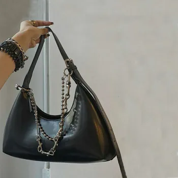 

Chain Designer Women Shoulder bags 2020 new ladies Axillary bags Black pu leather female handbag bolsa franja big Tote bags
