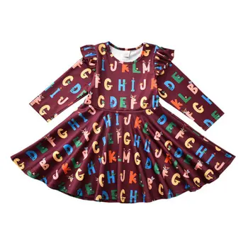 

Baby Girl Dress Toddler Ruffle One-Piece Dress Long Sleeve Letter Print Cotton Princess Party Dress Outfit Kids Costume