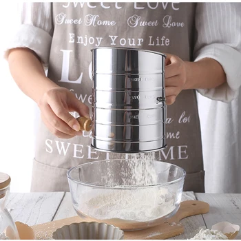 

Stainless Steel Cup Type Flour Sieve Hand-cranked Bevel Scale Flour Sieve Baking Tool Kitchen Flour Wheat Flour Sieve Sifter