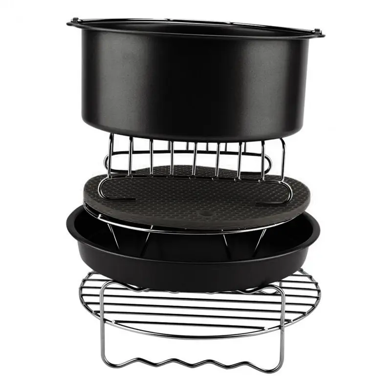 

6Pcs Durable Baking Basket Pizza Plate Air Fryer Accessories For Cooking Kitchen-Black