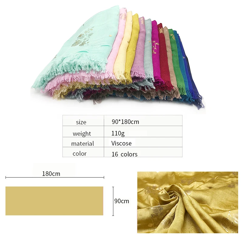 Women scarf Solid viscose hot gold flower print tassels plain muslim hijab wraps shawl head 10pcs/lot Hot Sale fast shipping