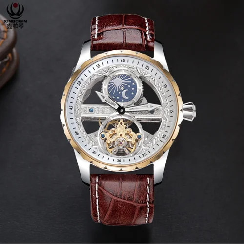 Полностью автоматический механизм полые мужские tourbillon из нержавеющей стали водонепроницаемые подарочные часы - Цвет: 6