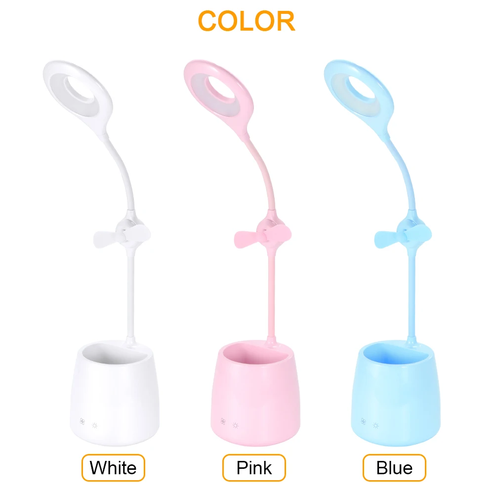 

Multifunctional Rechargeable Led Table Lamp USB Desktop Lamp Pen Container Fan Adjustable Brightness 360 Degree Lighting Angle
