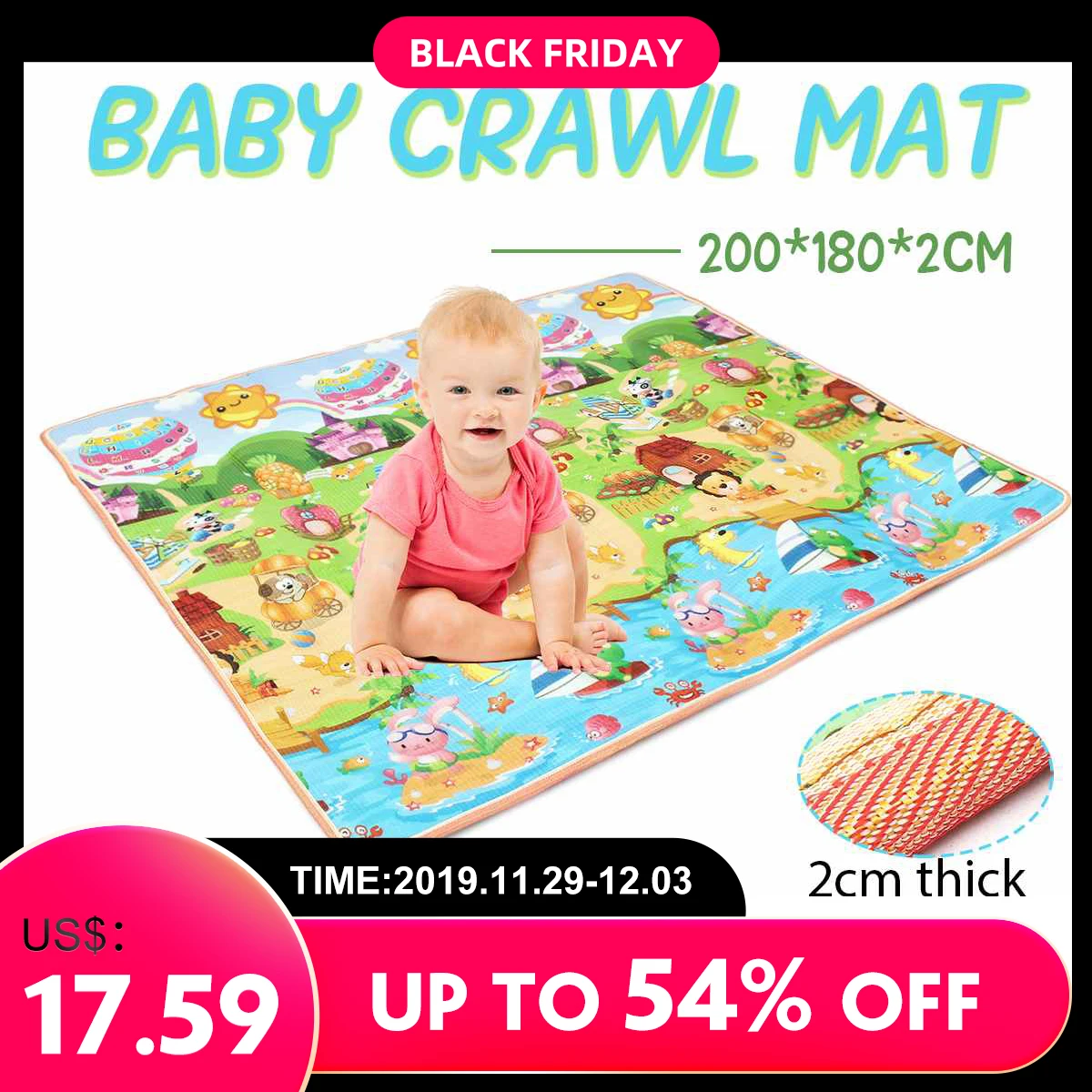 

Baby Crawl Play Mat 2cm Thick Crawling Mat Double Surface Baby Carpet Rug Animal And Letter Developing Mat for Children Game Pad