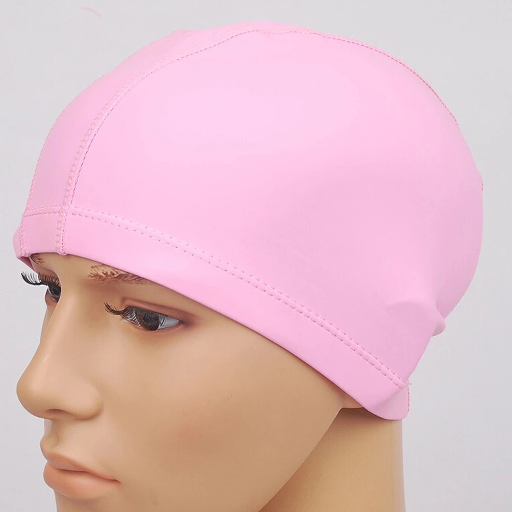 Bonnet de bain élastique en PU imperméable pour hommes et femmes adultes, protection des oreilles, cheveux longs, sport, piscine, spa