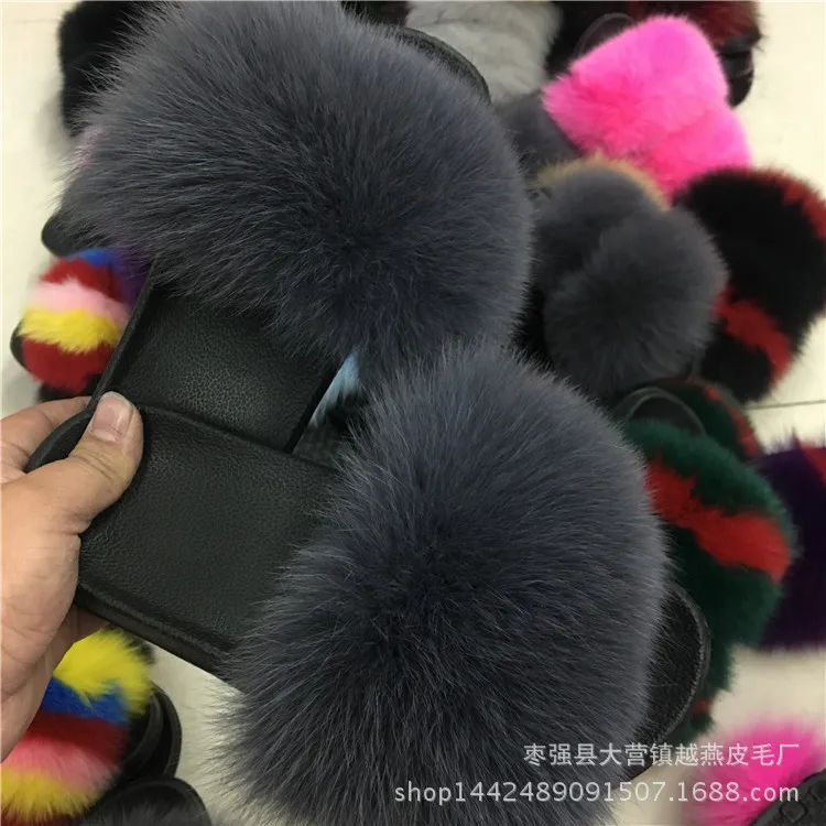 

Fox Fur Candy-Colored Slipper Import Fox Fur A- line WOMEN'S Slippers Fashion Korean-style Slipper