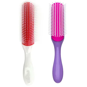 

2Pcs Comb 9 Row D41 Large Hair Brush for Detangling Volumizing-Anti-Static Rubber Pad, Nylon Bristle - White & Purple