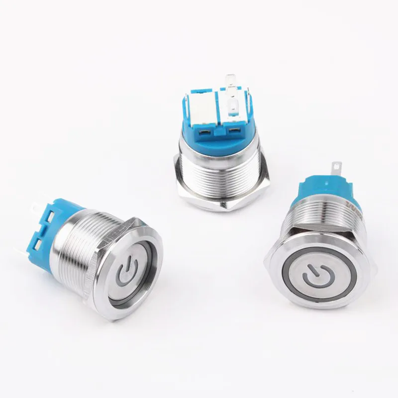 22mm Metal brass Push Button SwitchPower Mark illumination ring Momentary self reset/Self locking 1NO 1NC Car press button