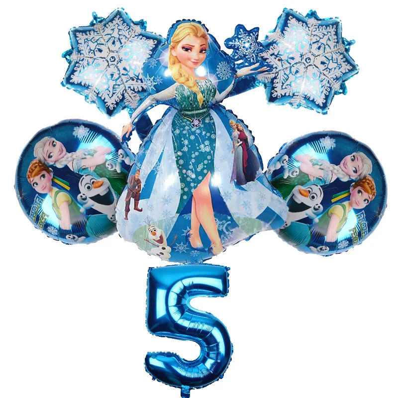 Five years old 6 шт./компл. Эльзы и принцессы Анны из мультфильма «Холодное сердце» гелия Фольга воздушные шары на день рождения праздничные украшения: воздушные шары 32 дюймов синий номер шт/уп, Комплект Высокое качество - Цвет: Five years old