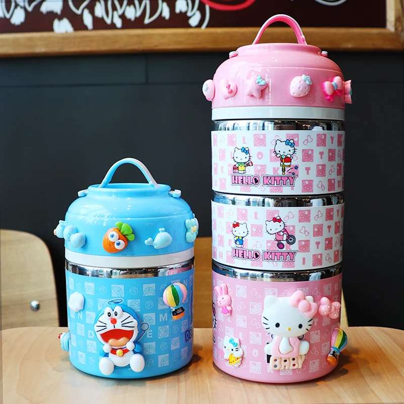 

Helloo Kitty Box Food Container Kids Lunch Box for Office Kitty Cat Cratoon Cute Sandwich Lunch Box Kids with Handel Multi-layer