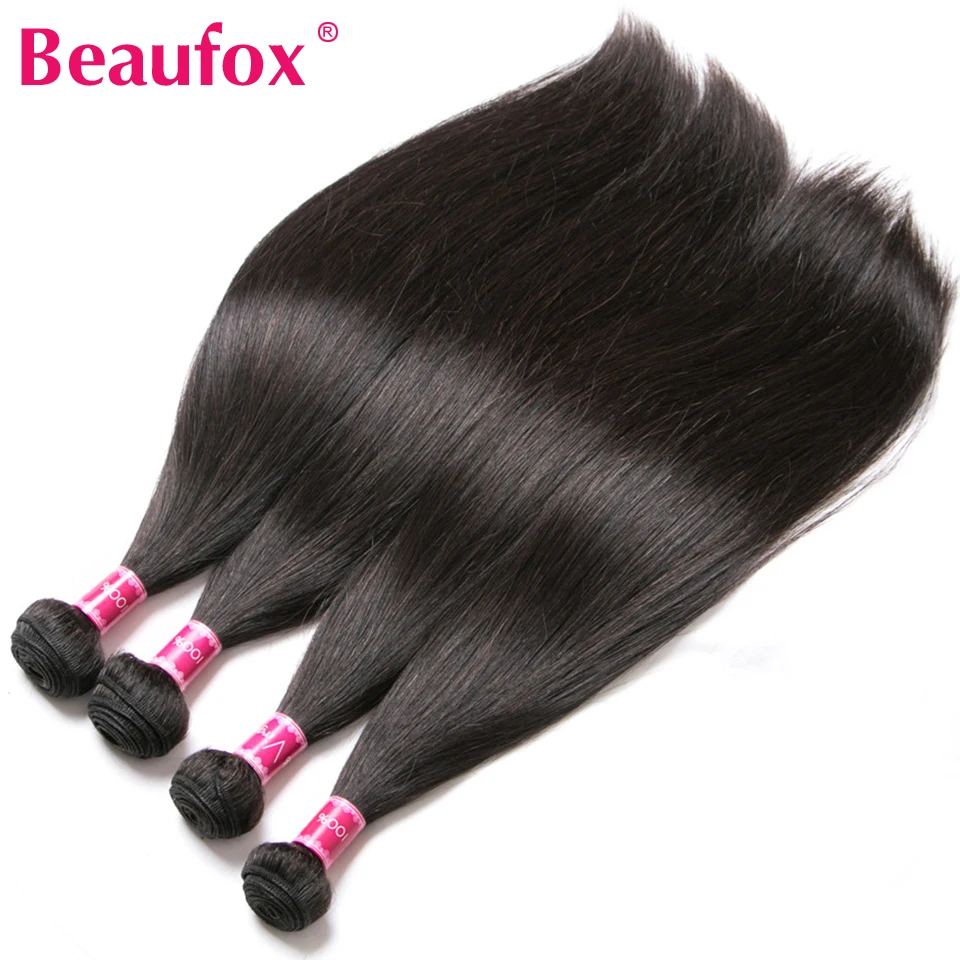 Beaufox Straight Hair Bundles Peruvian Hair 4 Bundles 100% Remy Human Natural/Jet Black Human Extension 8-30"