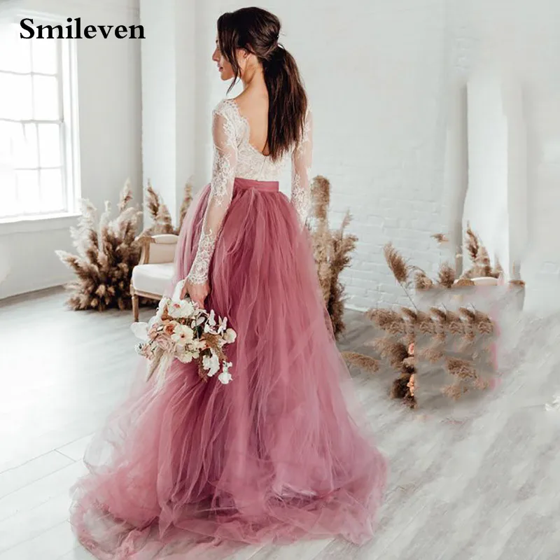 Smileven Boho свадебный наряд трапециевидной формы пыльно-розовые элегантные кружевные пляжные платья невесты Поезд Элегантные свадебные платья BOHO