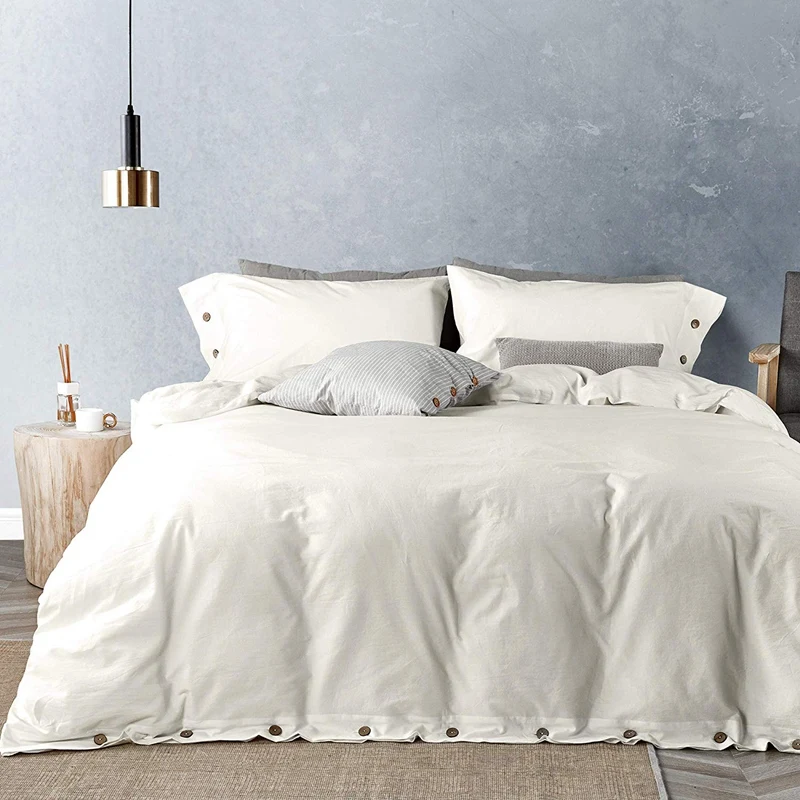 

FashionWhite Quilt Cover Set 3 Piece Luxury Soft Bed Set with Button Closure Duvet Cover Pillowcase Home Textile Bedding