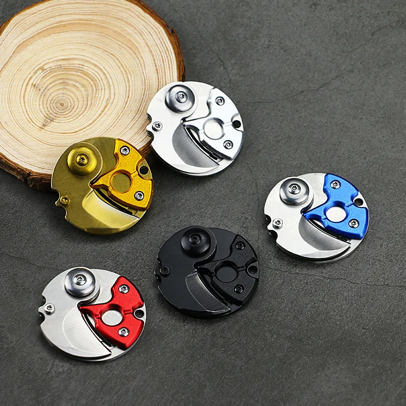 

Pocket Round folding small knife Keychain Hanging Coin for Outdoor tactic survival Self Defend Opener Parcel Letter Multi tool