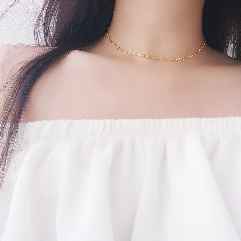 

Heart S925 Fine Silver Gold Plated 18k Cool GIRL'S Peach Heart Necklace Minimalist Choker Elegant Women's INS Choker