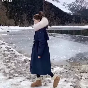 Bella philosophy зимнее однотонное женское теплое пальто с воротником из натурального меха, Женская свободная ветровка, Женское пальто из 90% белого утиного пуха - Цвет: Тёмно-синий