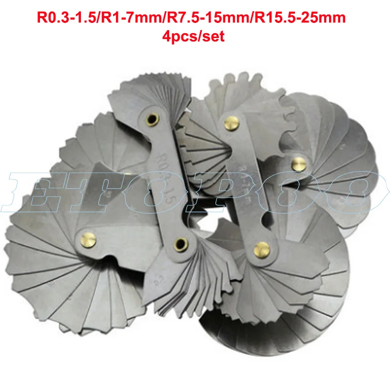 R0.3-25 4pcs 4 шт. набор датчиков радиуса R0.3-1.5/R1-7mm/R7.5-15 мм/R15.5-25 мм R1-6.5 из нержавеющей стали 7-14,5 15-25 26-80 вогнутые выпуклые дуговые инструменты - Цвет: R0.3-25 4pcs