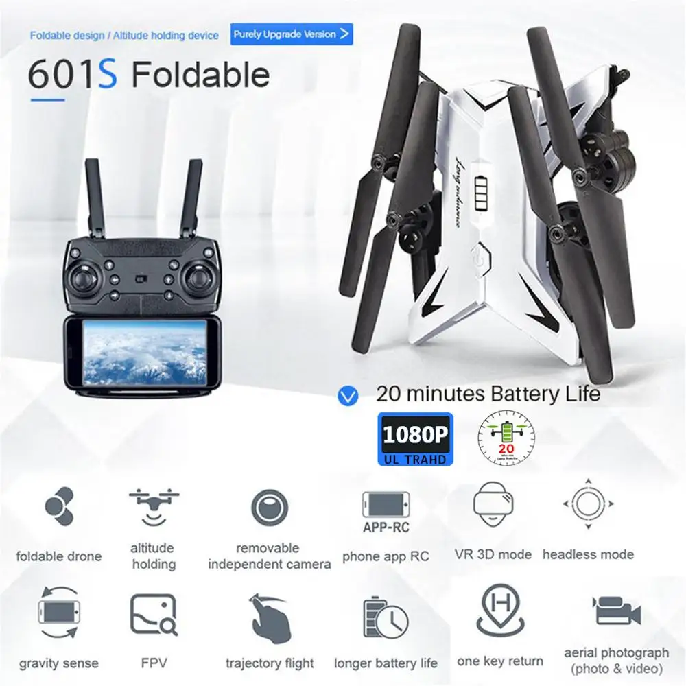 

RC Helicopter Drone With Camera HD RC Quadcopter With WiFi Real-time Transmission Foldable Drone Professional With High Hold #E