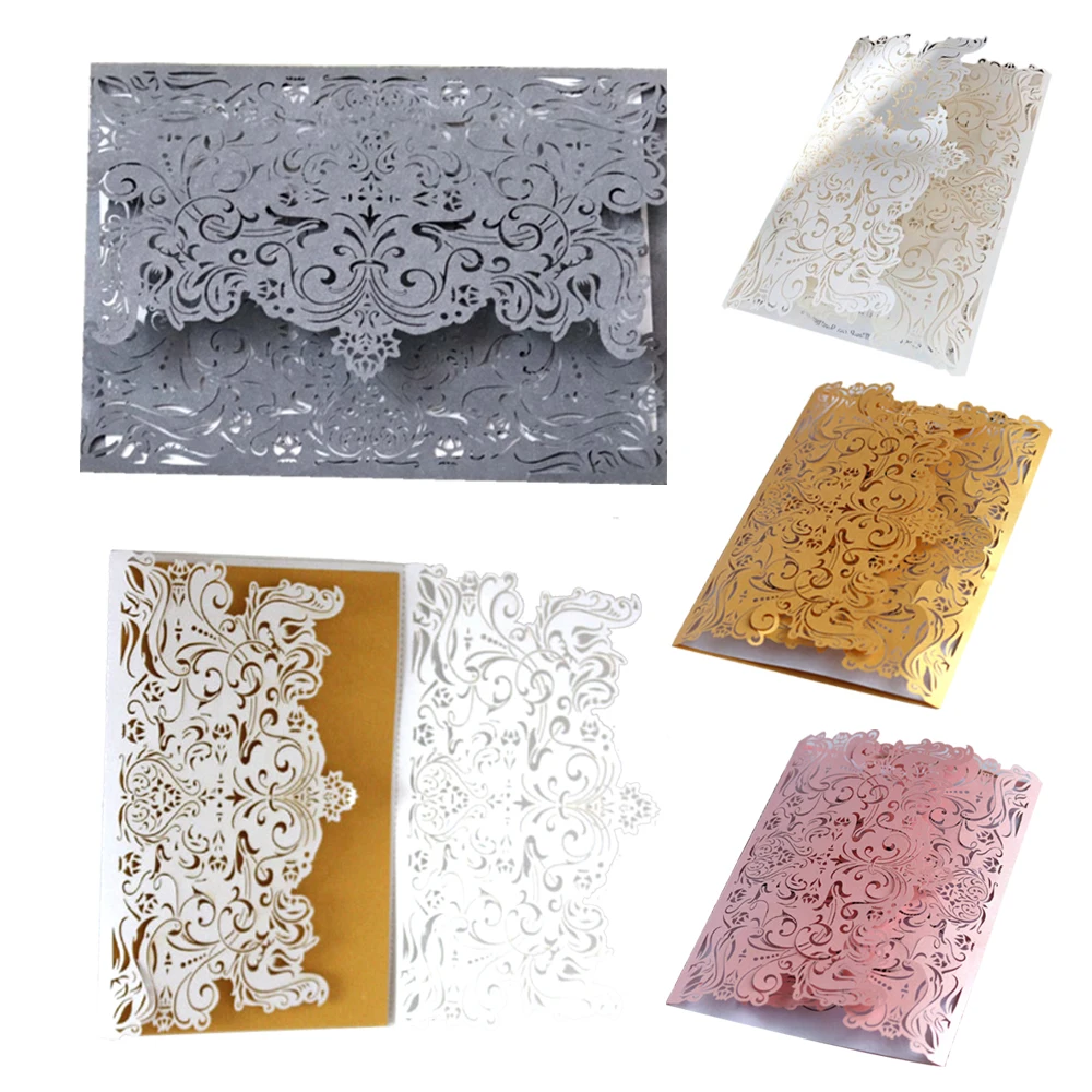  10pcs Hollow Laser Cut Greeting Card Elegant Engagement Wedding Invitation Card Birthday Party Supp - 4000116709664