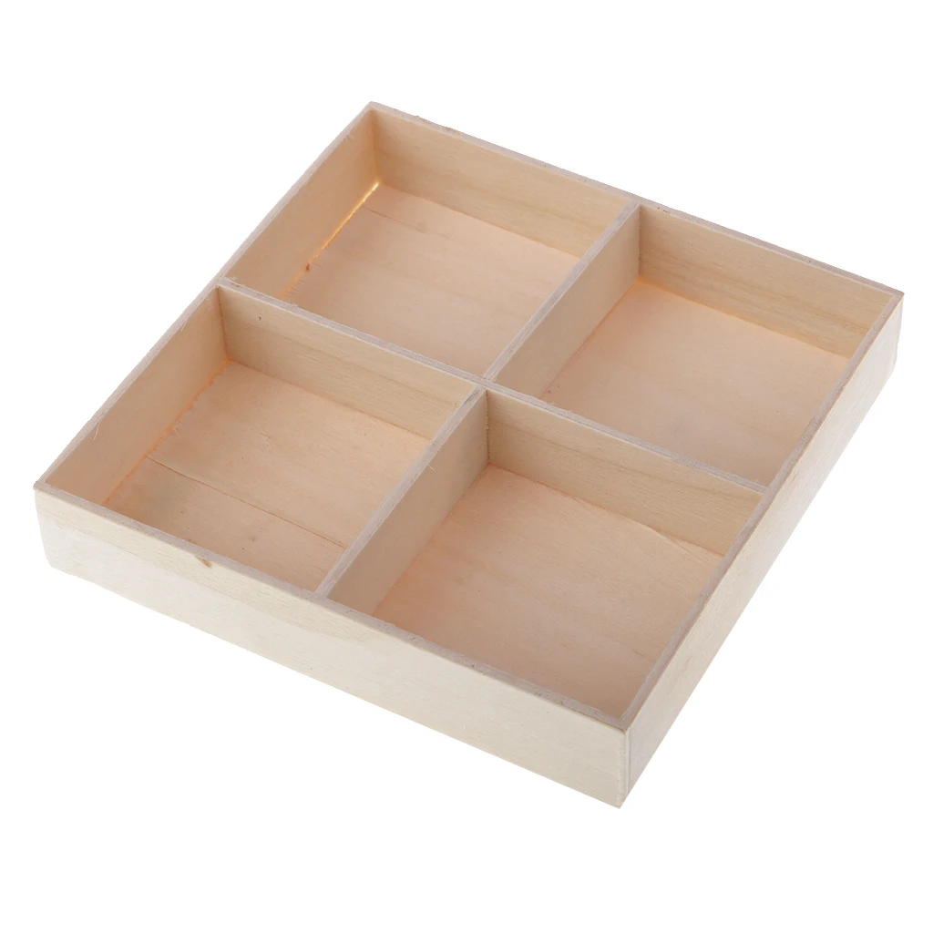 Handmade Wood Container Multi-Function 4 Grid Desktop Succulent Pot Storage