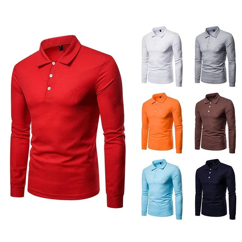 ICCLEK 2021 Men's Shirt Fashion Color Lapel Slim Fit Casual Long-sleeved T-shirt POLO Shirt Mens Clothing  T Shirts Men
