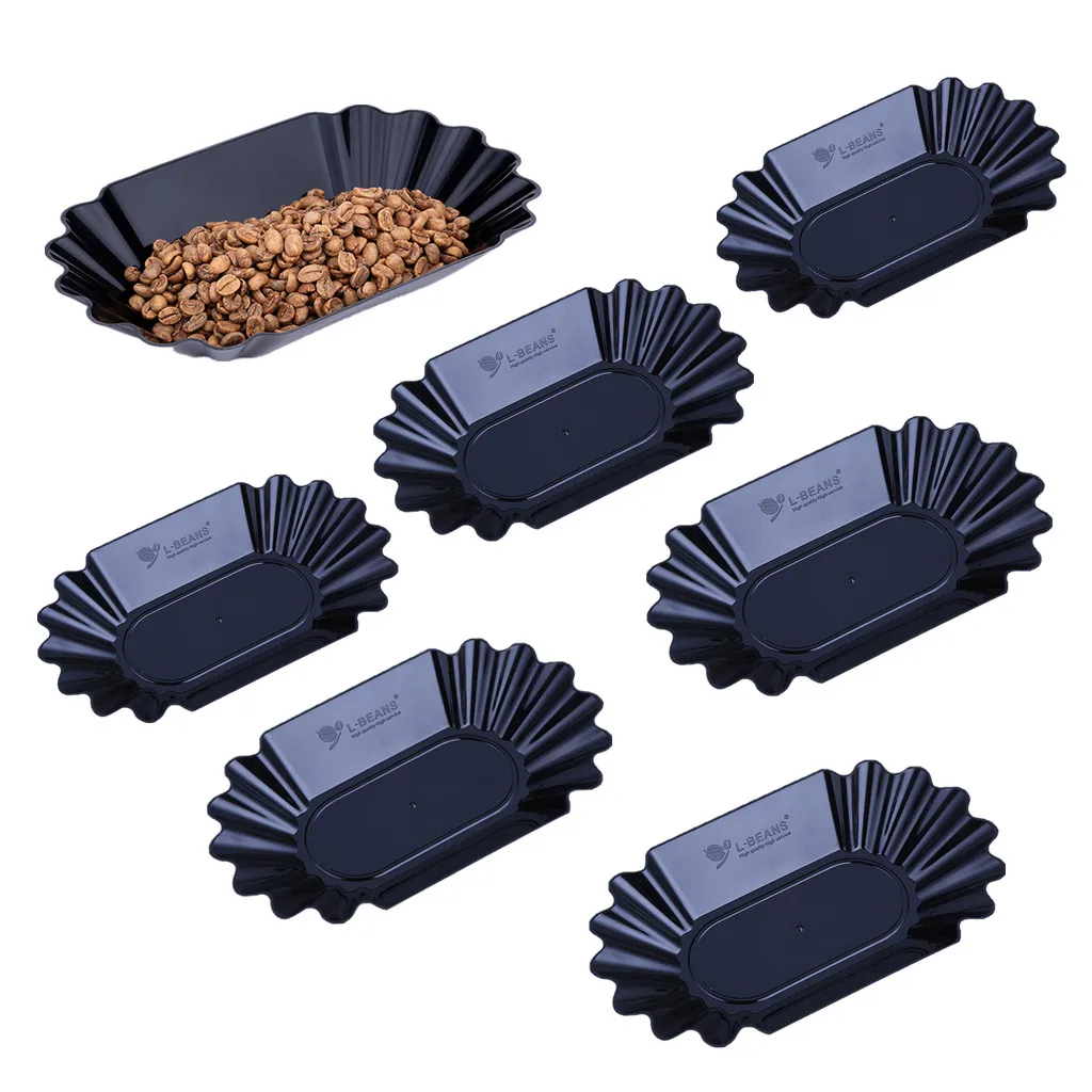 6x Durable Plate Plastic Dish Coffee Beans Cupping Sample Tray - Oval Black Reusable Tableware