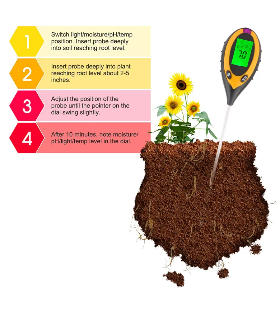 RZ 4 в 1 тестер для почвы, измеритель влажности, цифровой рН-метр, измеритель влажности почвы, гигрометр, садовый завод, тестер солнечного света