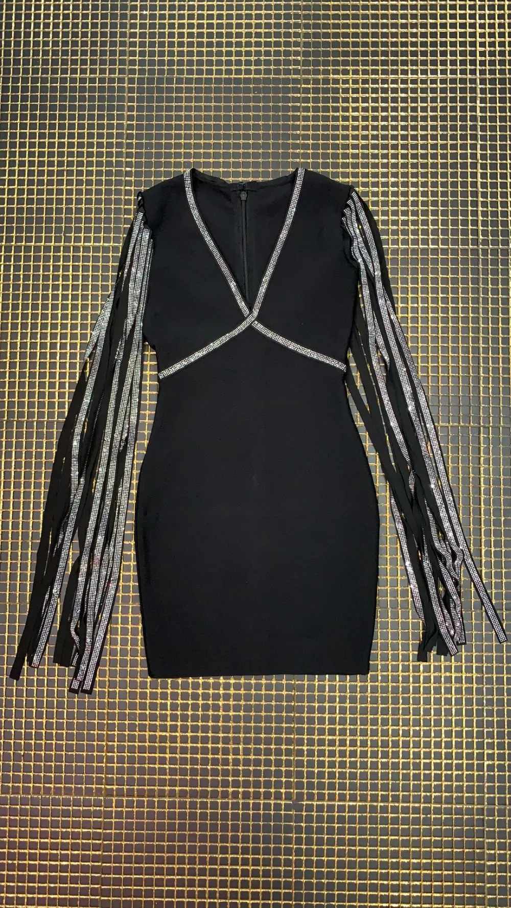 Высококачественное черное Бандажное платье с длинным рукавом и кисточками, вечерние платья, элегантное платье