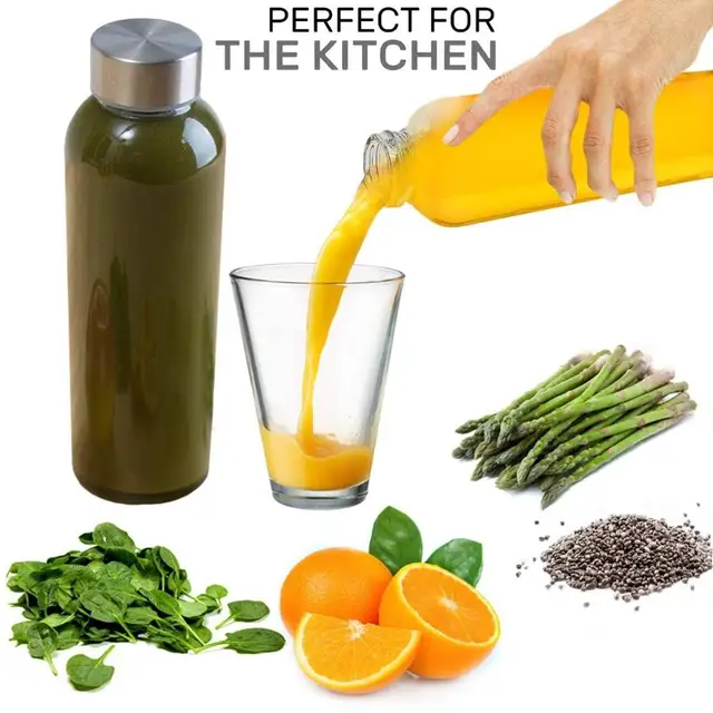 Glass Water Bottles Stainless Steel Leak Proof Lid Soda Lime  Reusable Drinking Bottle Sauce Jar Juice Beverage Container 3