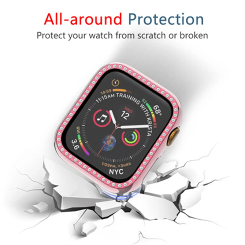 40 мм 44 мм защитный чехол для Apple Watch 4 3 2 1 38 мм 42 мм Тонкий Алмазный Кристалл Защитный чехол все вокруг защиты