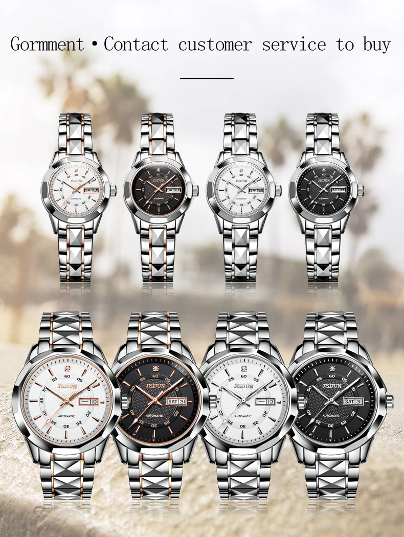 dwaterproof água pulseira de aço inoxidável relógio mecânico feminino moda