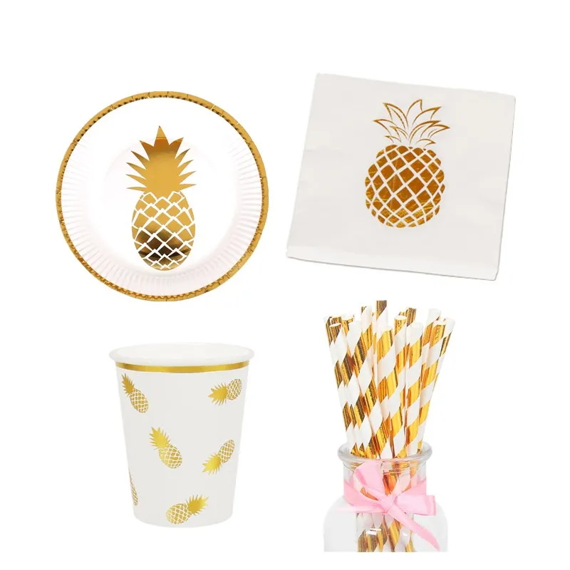 20 шт./лот бумажные салфетки для напитков Золотая фольга ананас события и вечерние