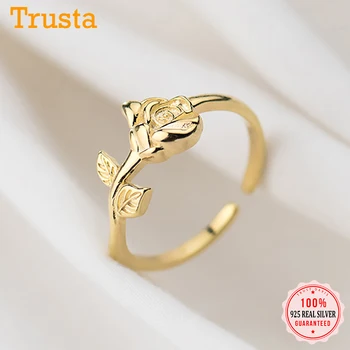 

Trustdavis Real 925 Sterling Silver Fashion Sweet Gold Rose Flower Opening Size For Women Wedding Party Fine S925 Jewelry DA373