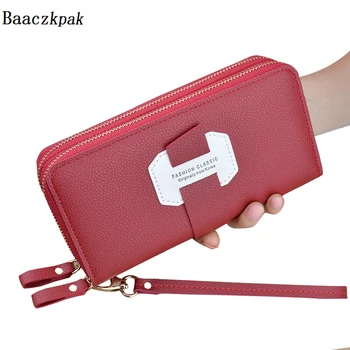 

2020 Women Wallet Clutch Double Zipper Wallet Double Layer Large Capacity Litchi Pattern Long Leather Wallet