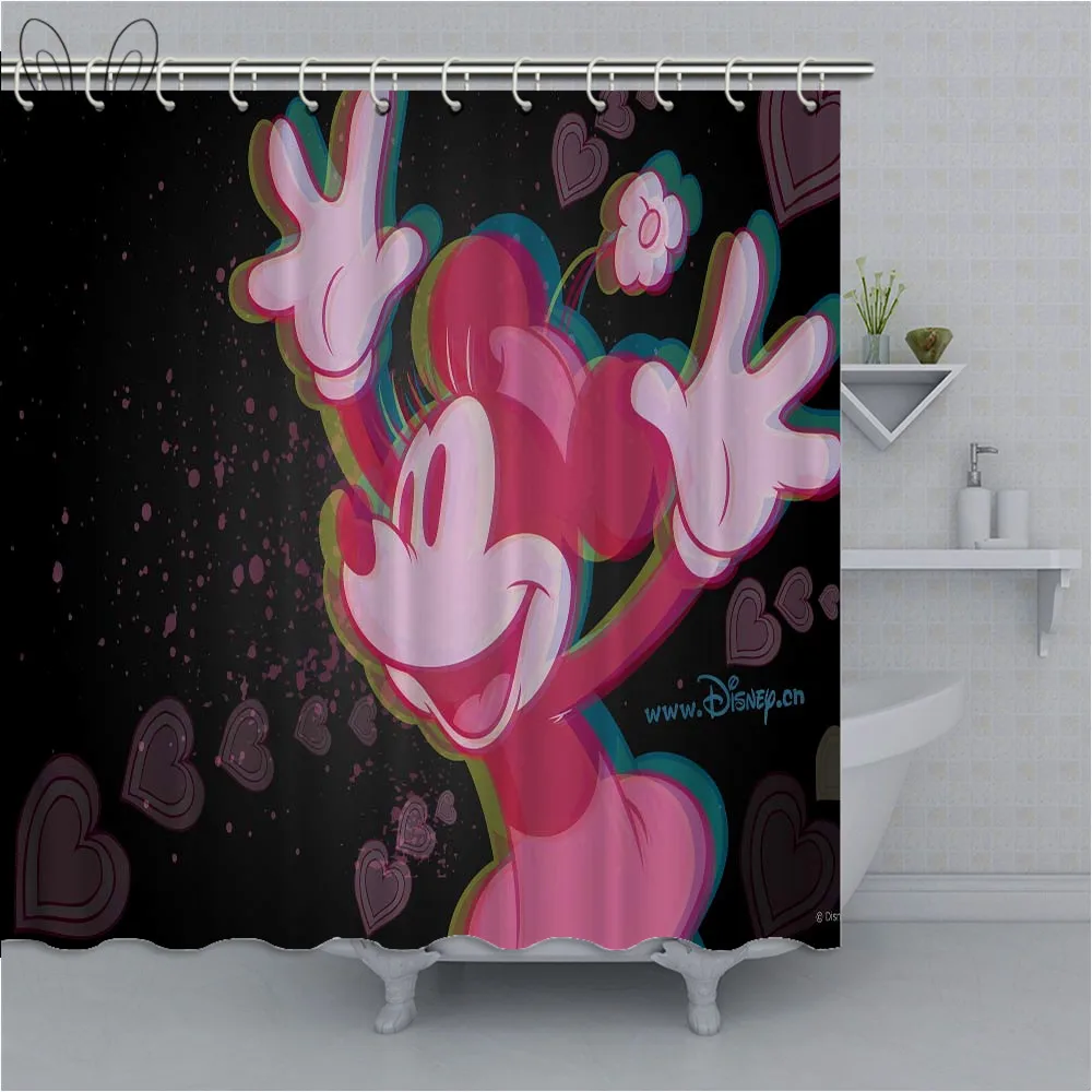 Мультяшная розовая занавеска для душа с Минни и Микки Маусом, цветная водонепроницаемая ткань с рисунком, занавески для ванной - Цвет: 72766