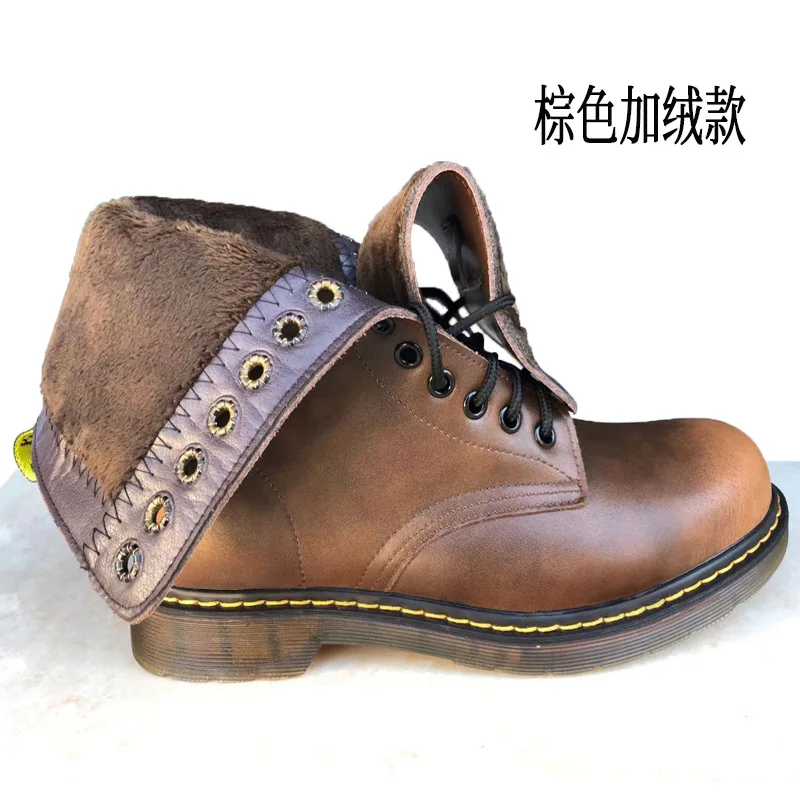 Winter Motorcycle Shoes Motocross Bottes Racing Motocross Shoes Leather Moto Martin Boots Racing Motorbike Boot Large size 38-48 - Цвет: Yellow brown cotton