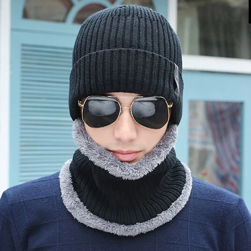 Зимние шапки для мужчин Skullies, шапка бини, зимняя шапка для мужчин и женщин, шерстяной шарф, шапка, набор s, Балаклава, маска, шапка, вязаная шапка