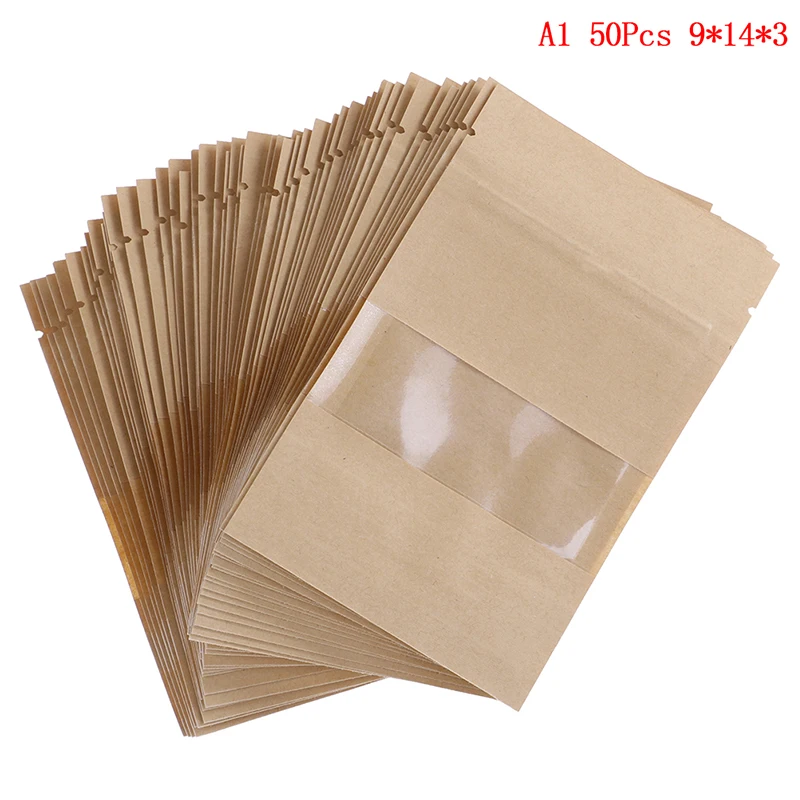 10Pcs/50pcs Kraft Paper Cake Paper Bags Box Food Packaging Jewelry Bread Candy Party Bags For Boutique Cookie - Цвет: 50pcs