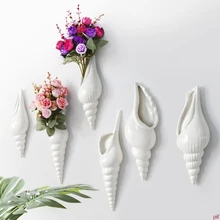 White Elegant Ceramic Wall Vase Mural-Conch Shaped