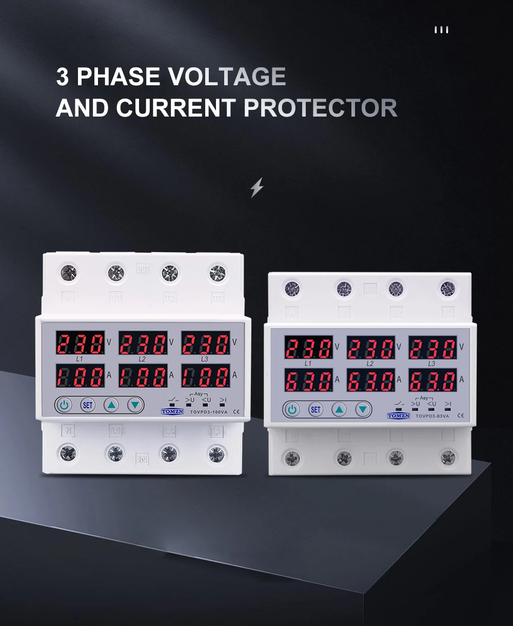 Description Picture 3 of item3 Phase 3P+N Din rail Voltmeter Ammeter adjustable Over and Under Voltage current limit protection Monitor Relays Protector