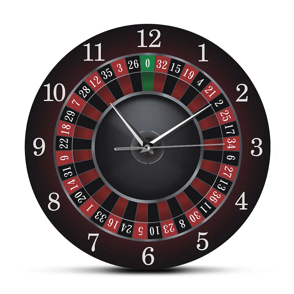 Poker Roulette Wall Clock With Black Metal Frame Las Vegas Game Room