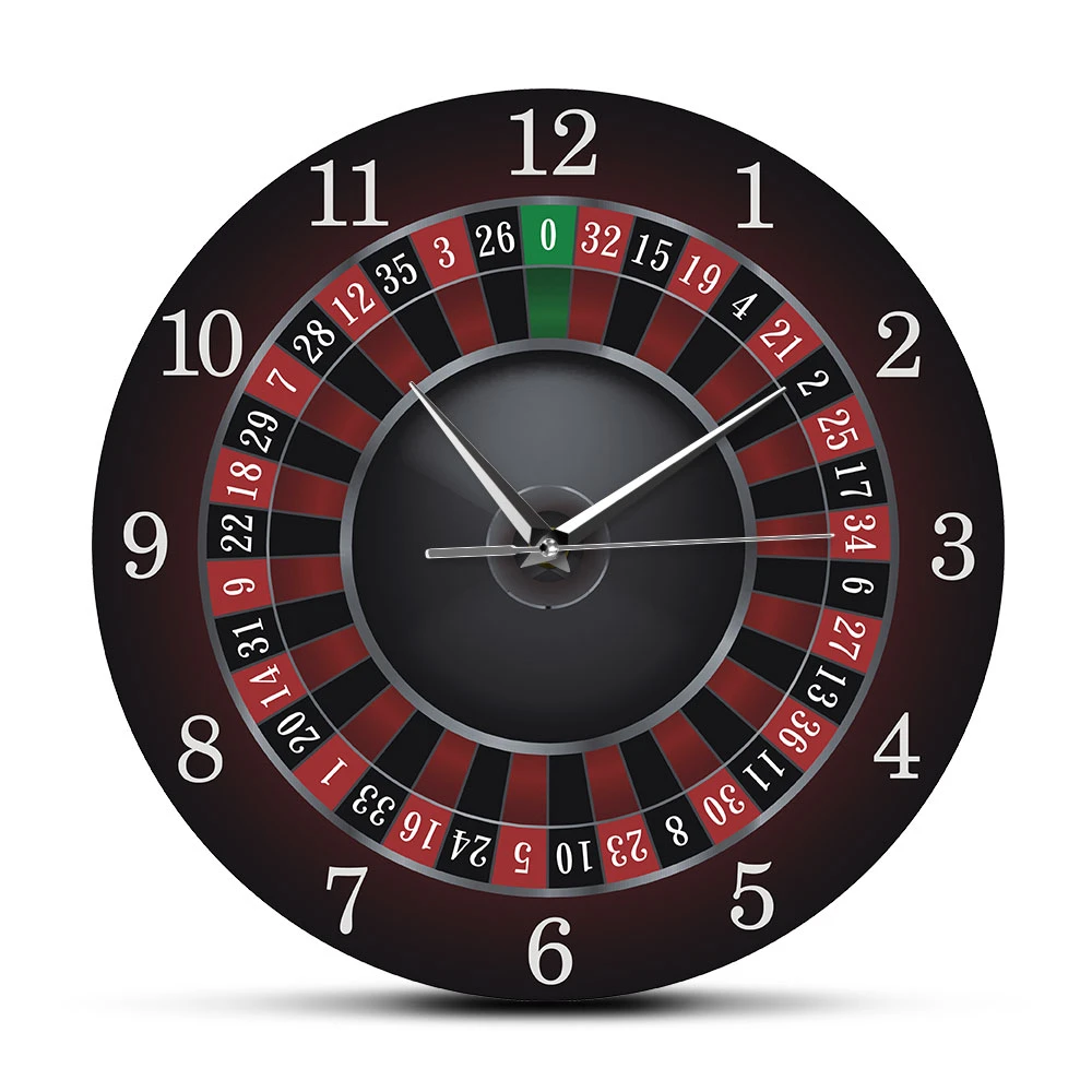 Poker Roulette Wall Clock With Black Metal Frame Las Vegas Game Room Wall Art Decor Timepiece Clock Watch Gambling Casino Gift silent clock