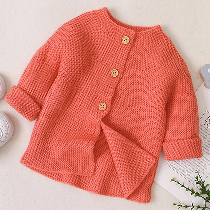 82W480 orange Spring Kids Girls knitting Cardigan Cartoon Bear Baby Girls Cotton Knitted Girl Sweaters Boy Clothes - Цвет: 82W480 orange