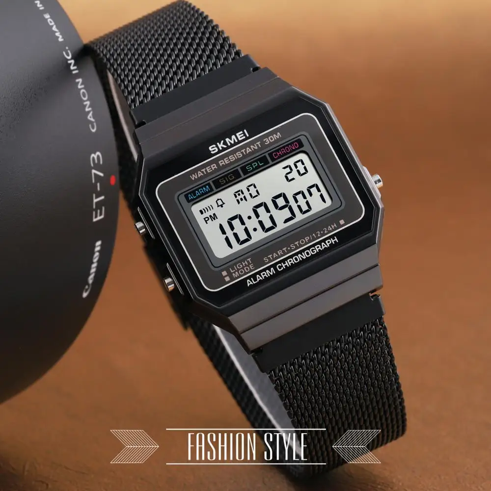 

Mens Watches SKMEI Sport Slim Dial LED Digital Men Wristwatches Stainless Steel Band Waterproof Men Watch Reloj hombre 2020