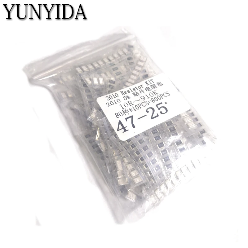 800pcs   2010 SMD Resistor Kit Assorted Kit 1ohm-1M ohm 5% 80valuesX 10pcs=800pcs Sample Kit